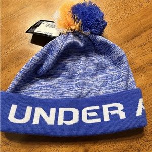 Youth Under Armour Blue Pom Beanie